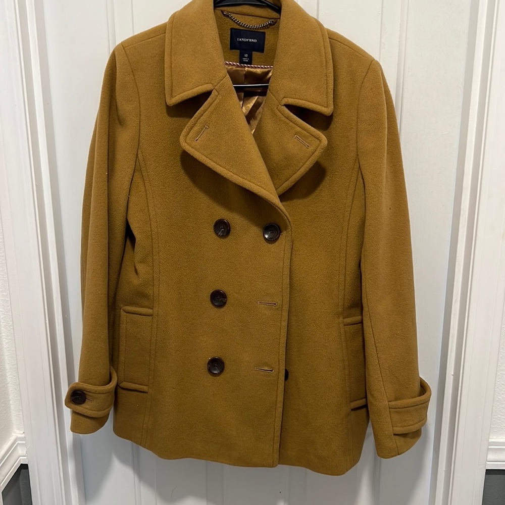 Lands ends pea coat tan color size 12